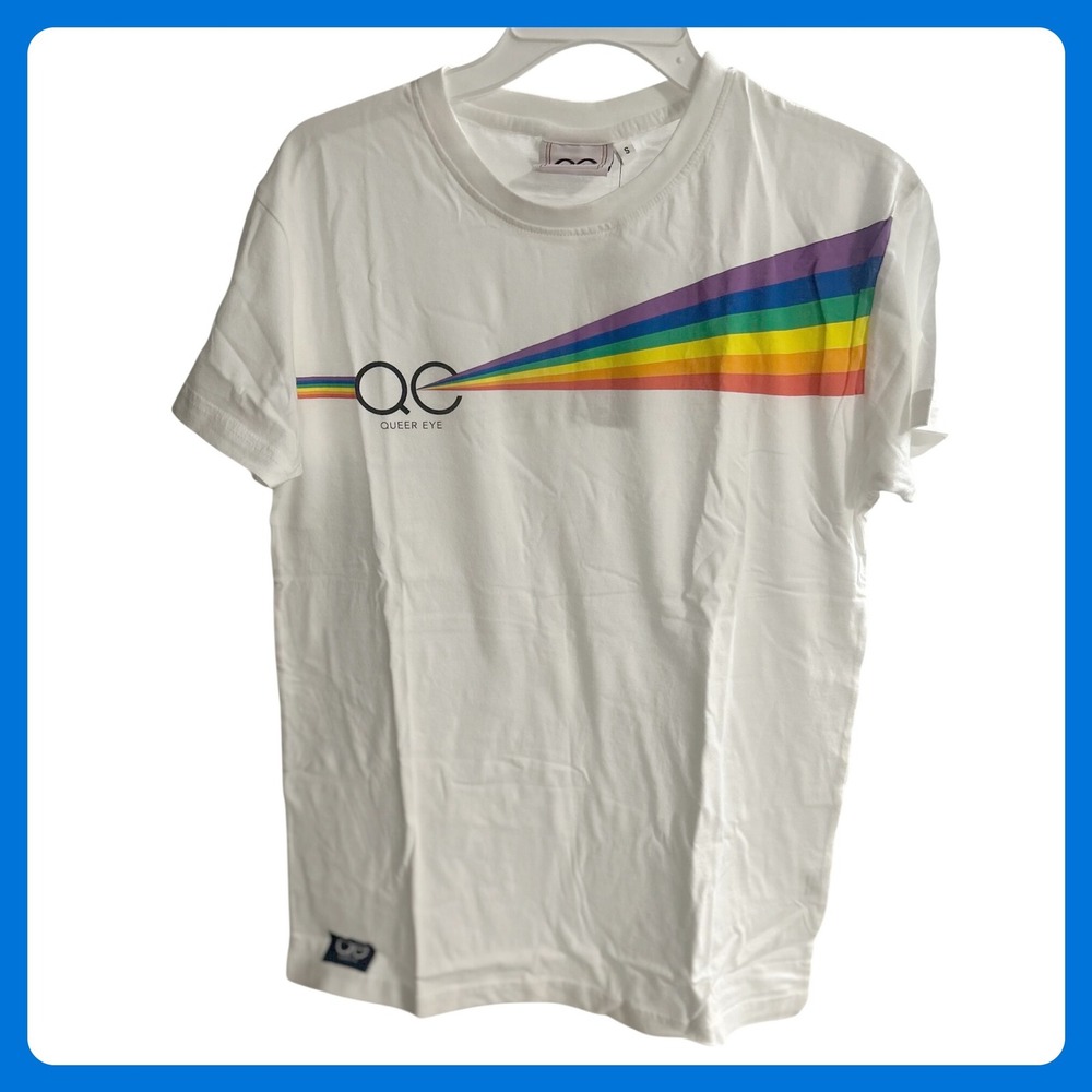 New Queer Eye Mens Small White Rainbow Graphic T-Shirt Pride‎ LGBTQ